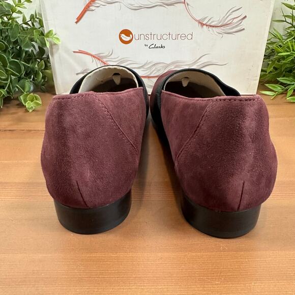 Unstructured by Clarks Un Blush Lo Suede Burgundy Loafers Size 8 - Picture 5 of 11